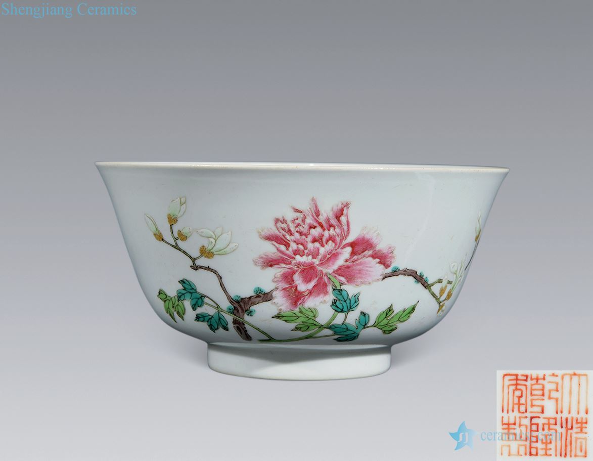 Qing qianlong pastel fold the peony big bowl