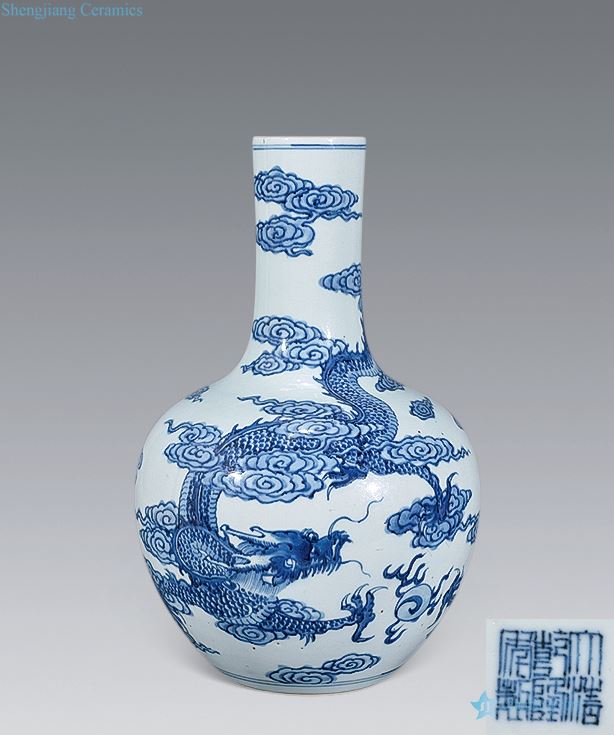 qing Blue and white YunLongWen tree