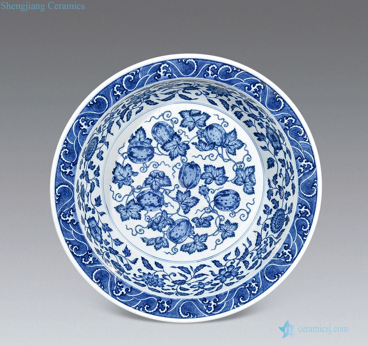 Mid qing Blue and white melon fold along the basin