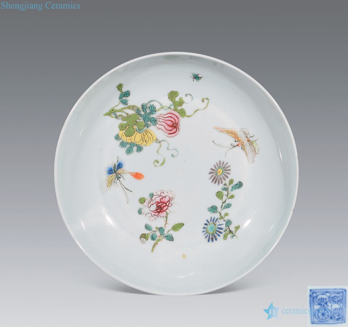 Qing yongzheng famille rose flower butterfly plate