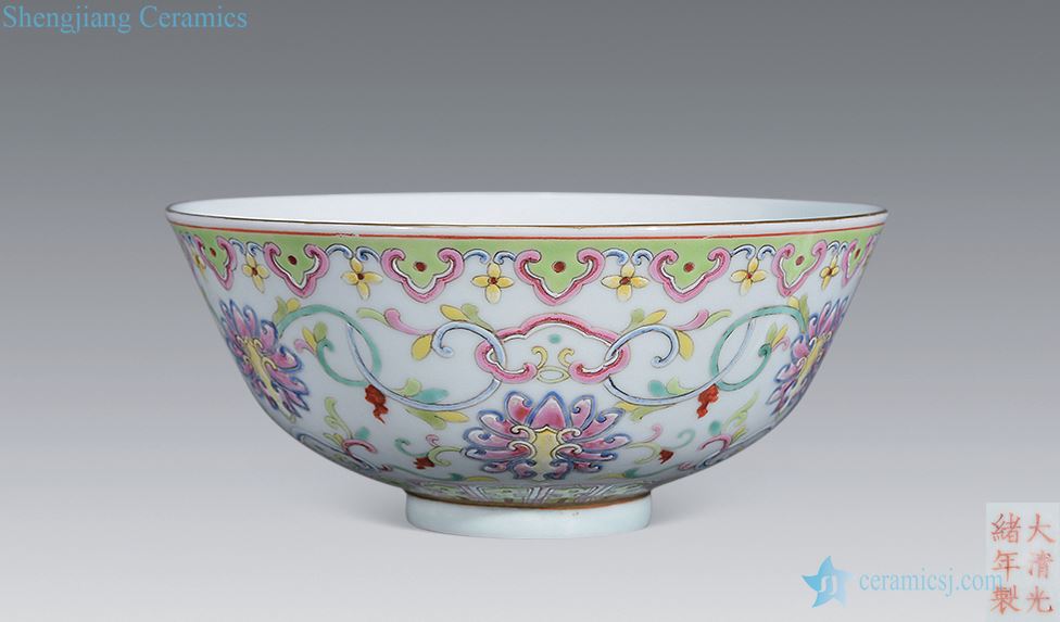 Pastel reign of qing emperor guangxu branch lotus green-splashed bowls