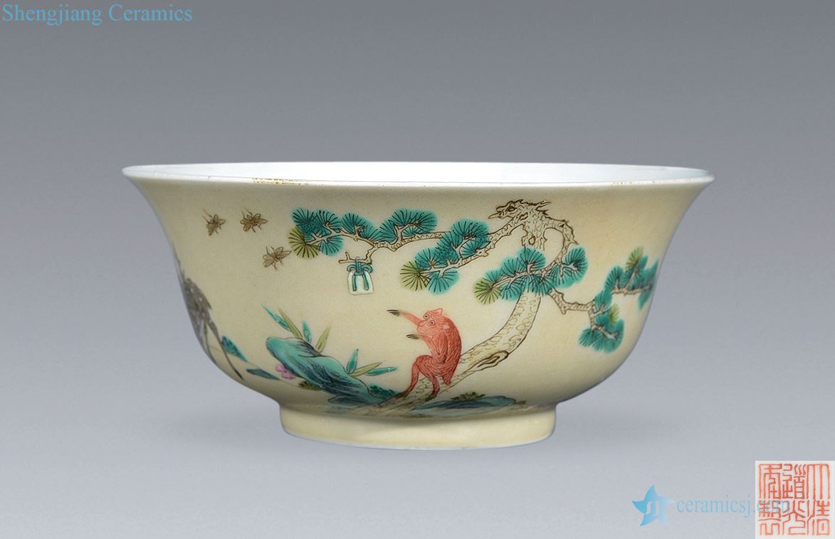 Qing daoguang Cream-colored glaze enamel hou xi deer sealing bowl