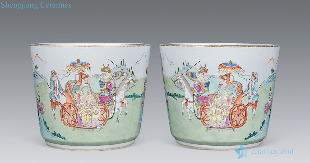 Dajing pastel historical story figure flowerpot (a)