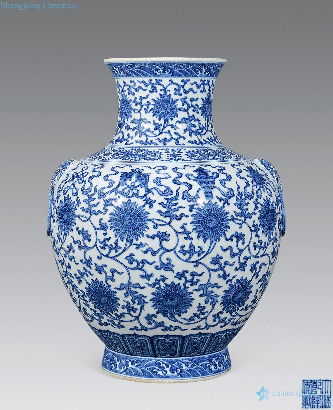 Qing guangxu Blue and white tie up lotus flower in a statue