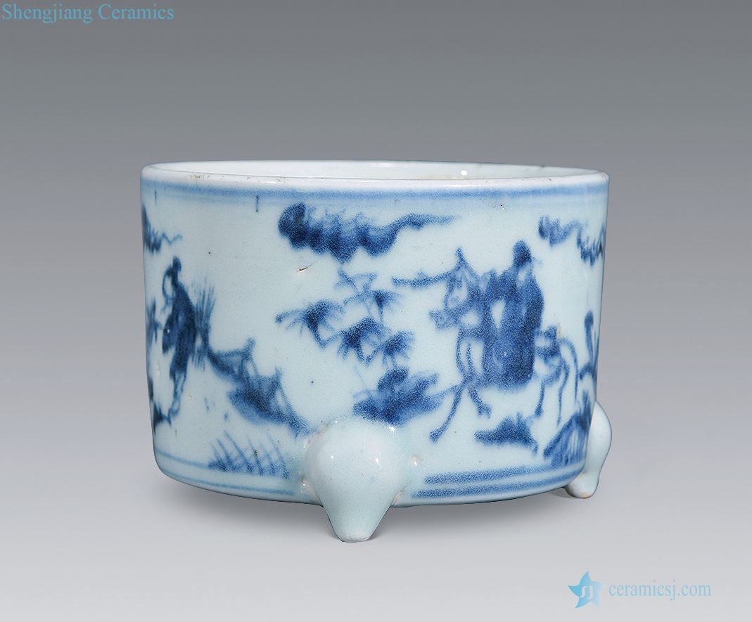 Ming blank period Blue and white Gao Shitu furnace with three legs