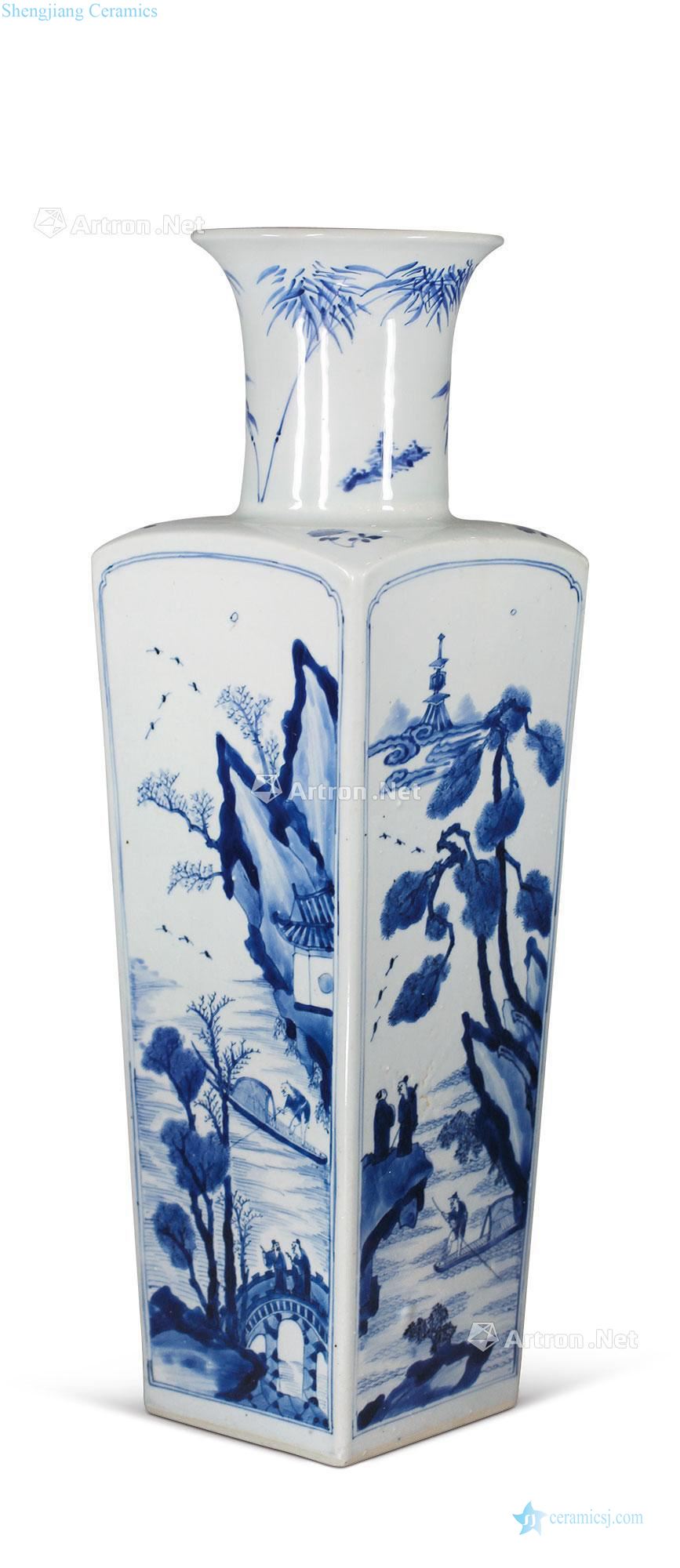 The qing emperor kangxi Blue and white literary figure bottles