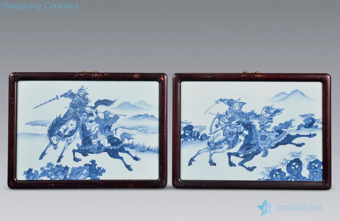 Qing qianlong Blue-and-white porcelain plate knife horse characters (a)