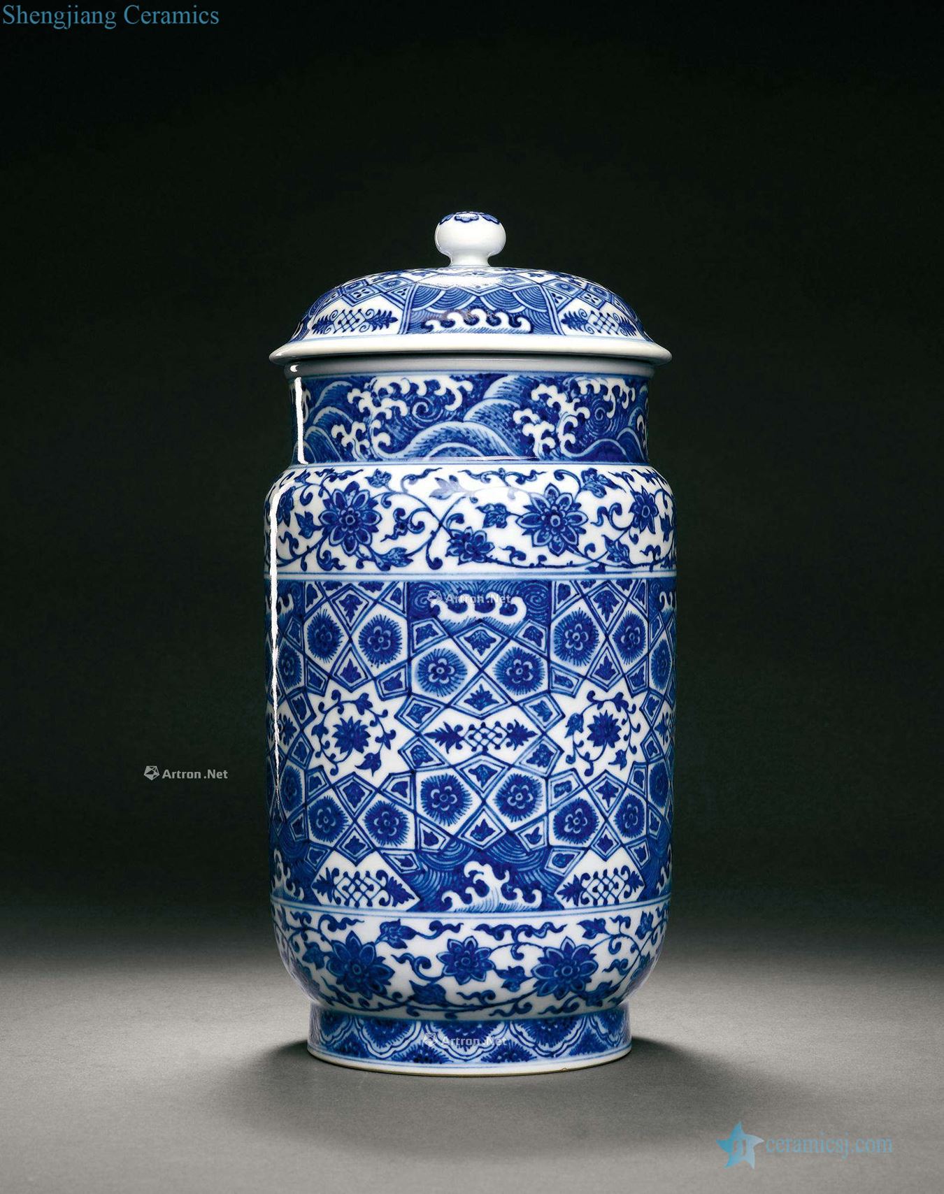 Qing qianlong Blue and white branch lotus brocade zhuang pot