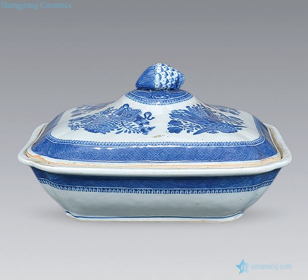 qing Blue and white flowers cover basin