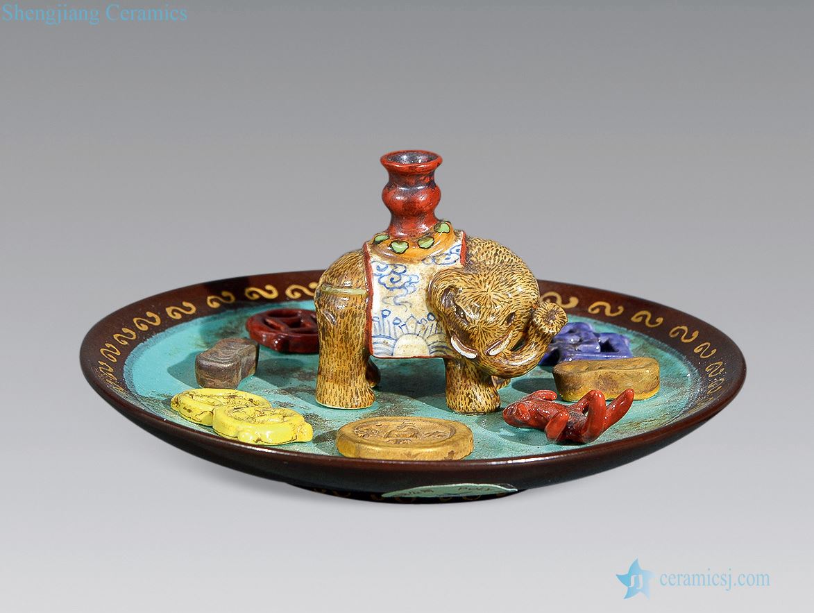 Mid qing Sauce glaze enamel carved porcelain incense inserted