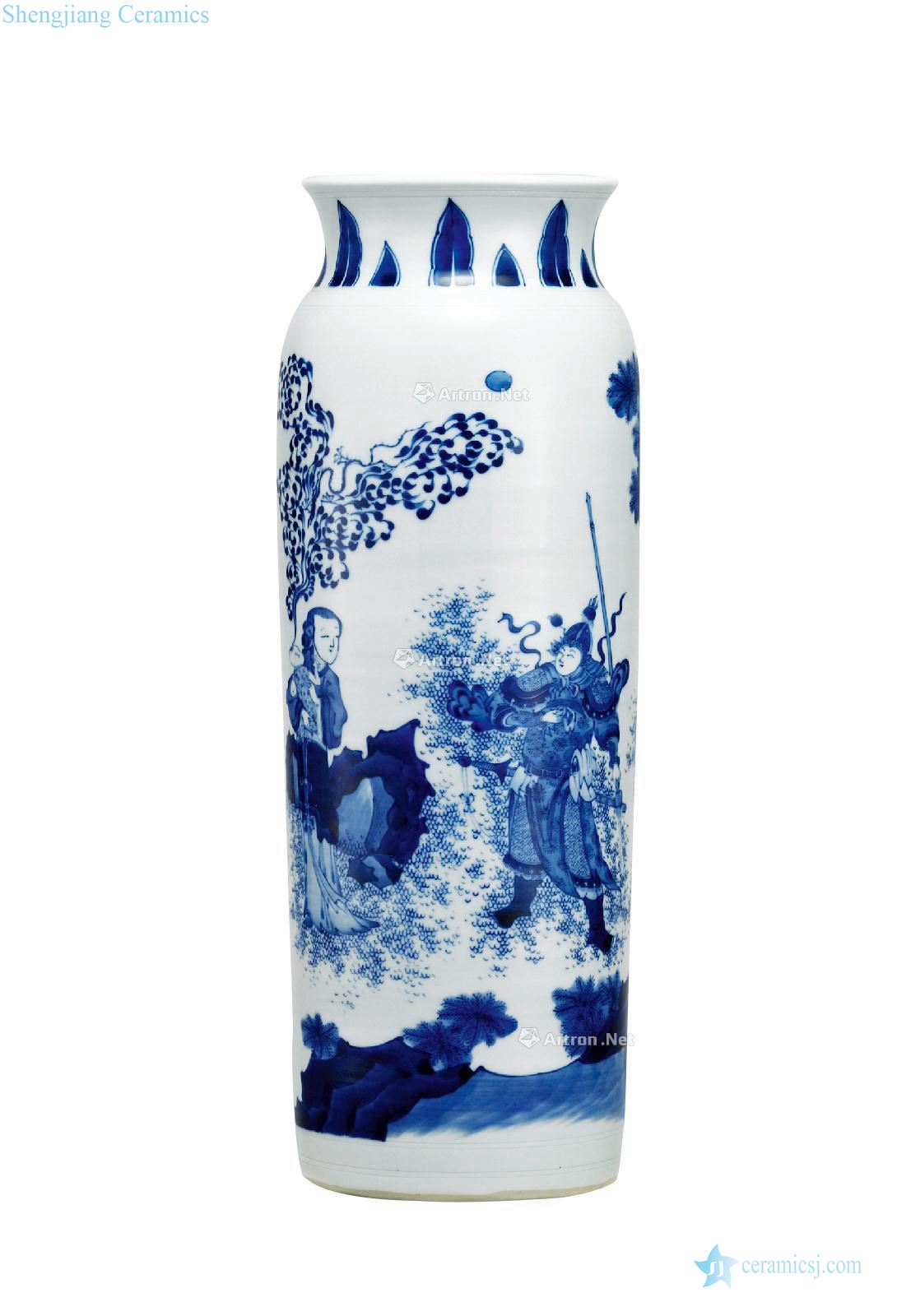 Ming Blue and white characters tube bottle