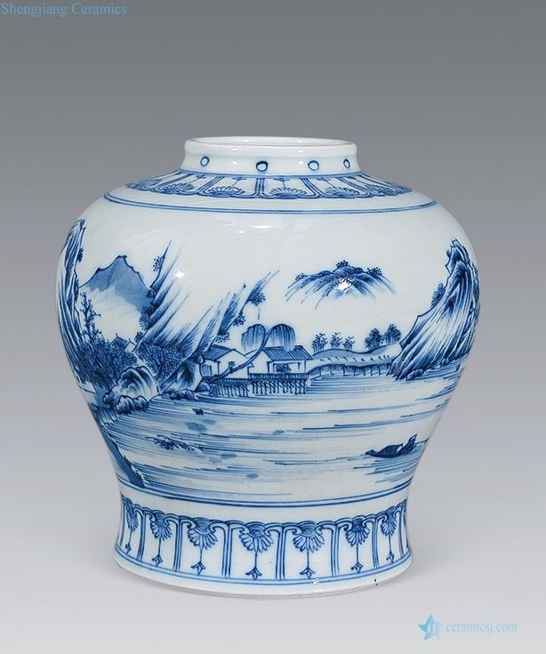 qing Blue and white landscape tank