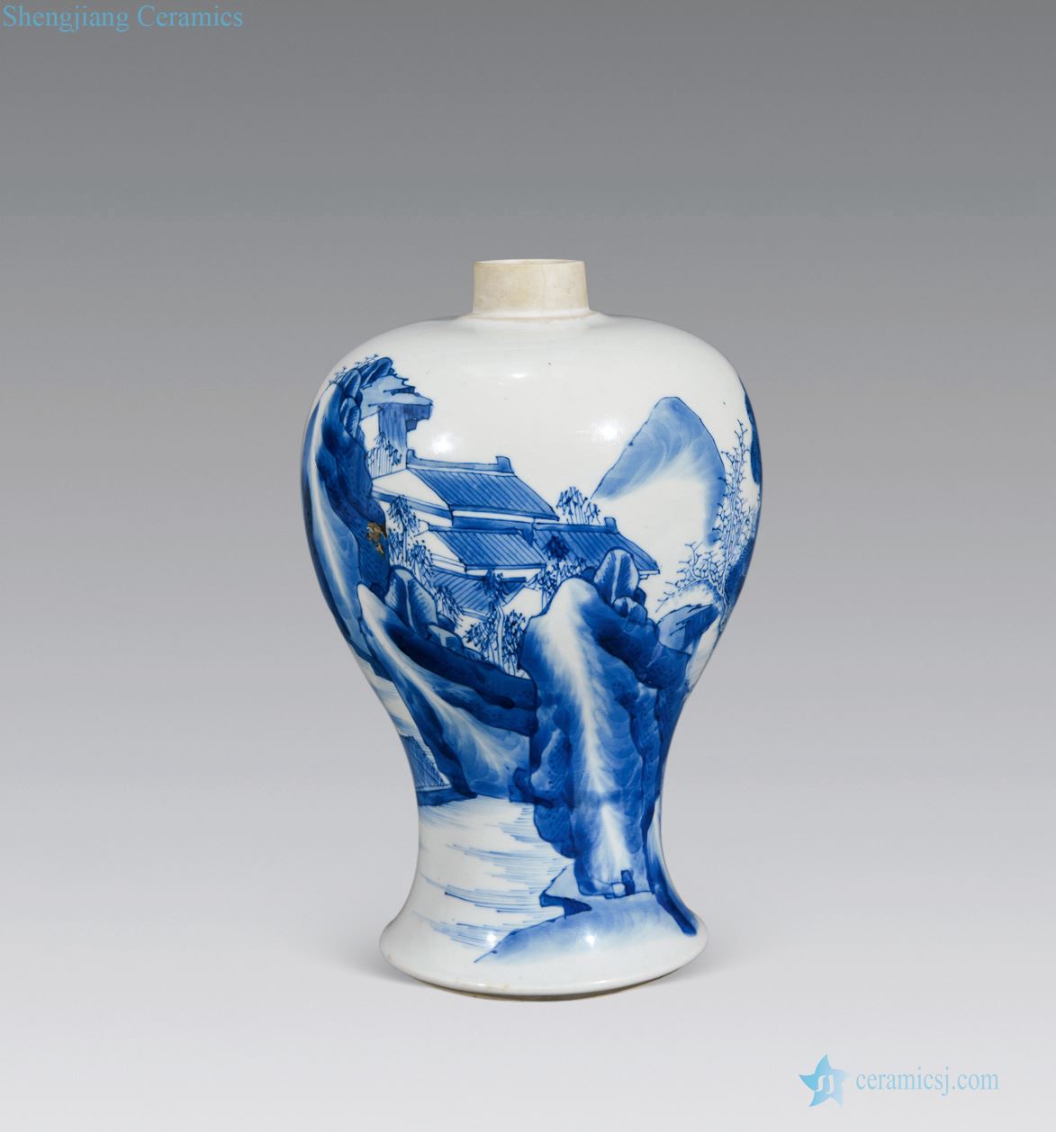 The qing emperor kangxi Blue and white landscape may bottle