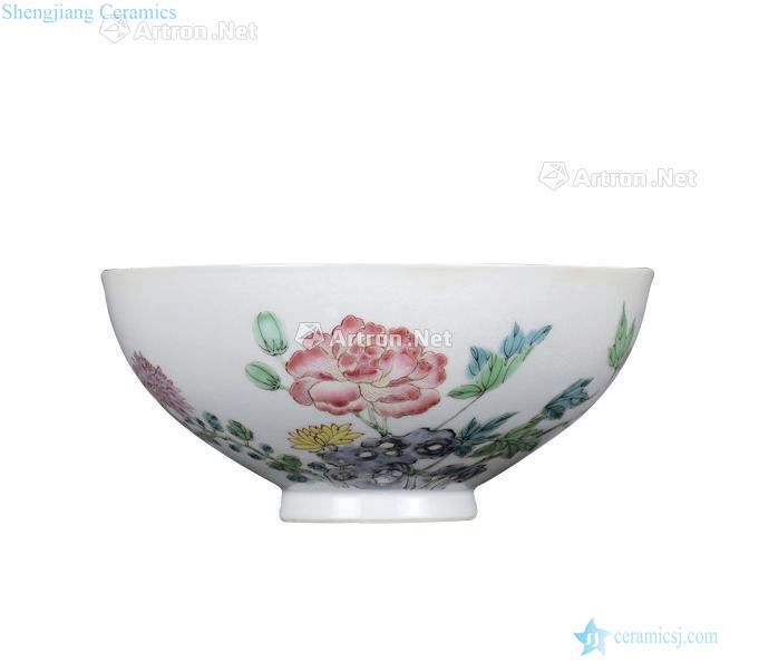 Mid qing pastel flowers green-splashed bowls