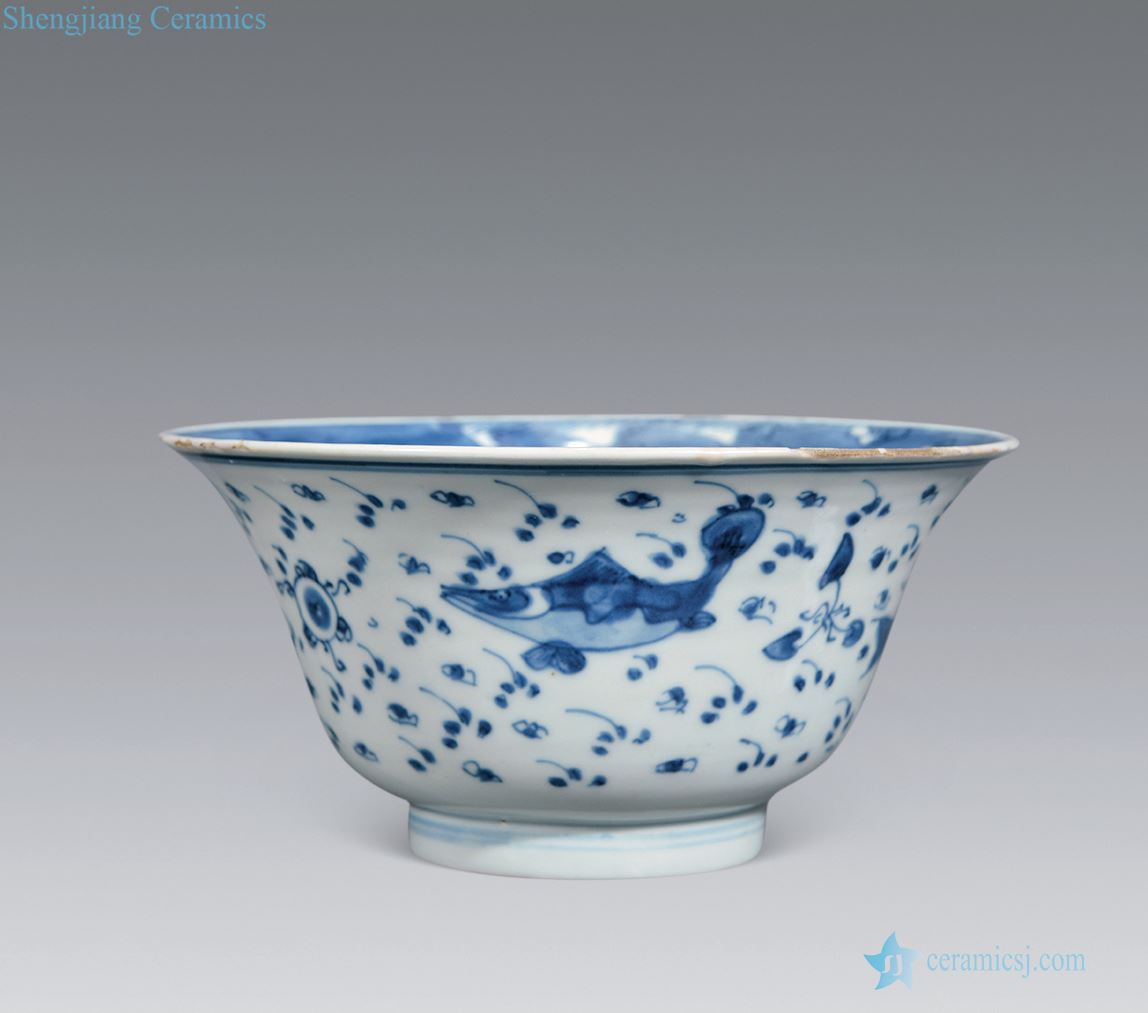 The qing emperor kangxi Blue and white fish and algae grain big bowl