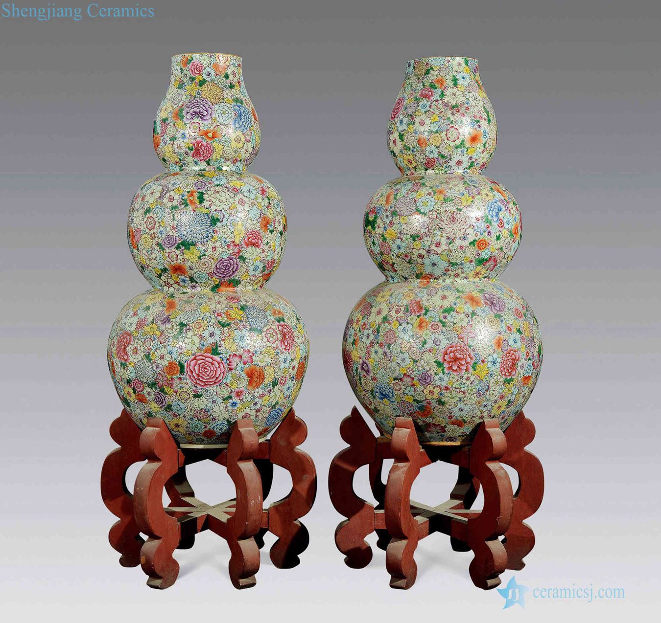 Qing guangxu pastel flowers don't fall to the ground the gourd bottle