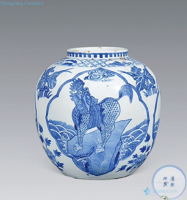 qing Blue and white benevolent grain tank