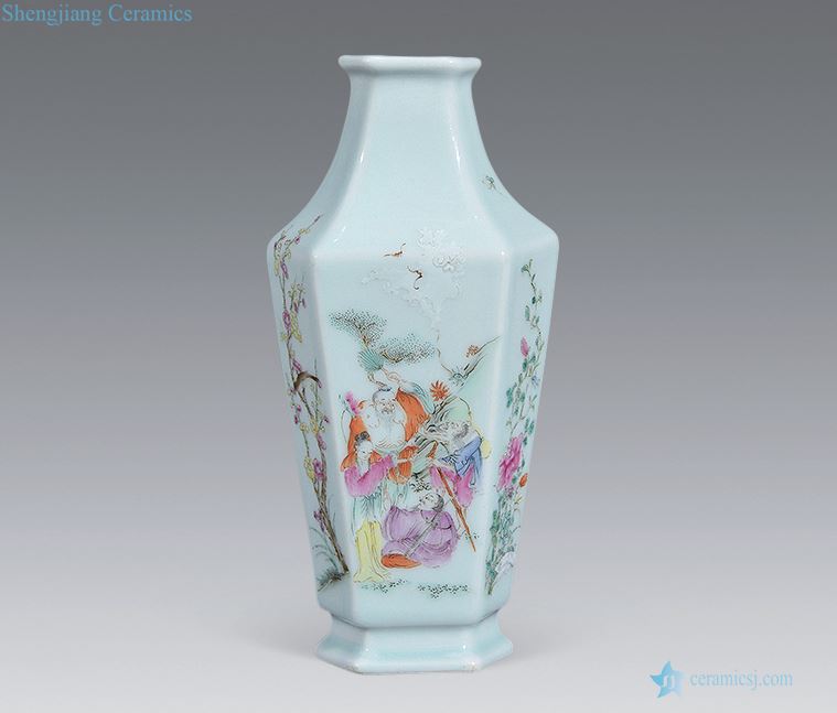 In late qing dynasty Pastel six Fang Bian bottles of the eight immortals