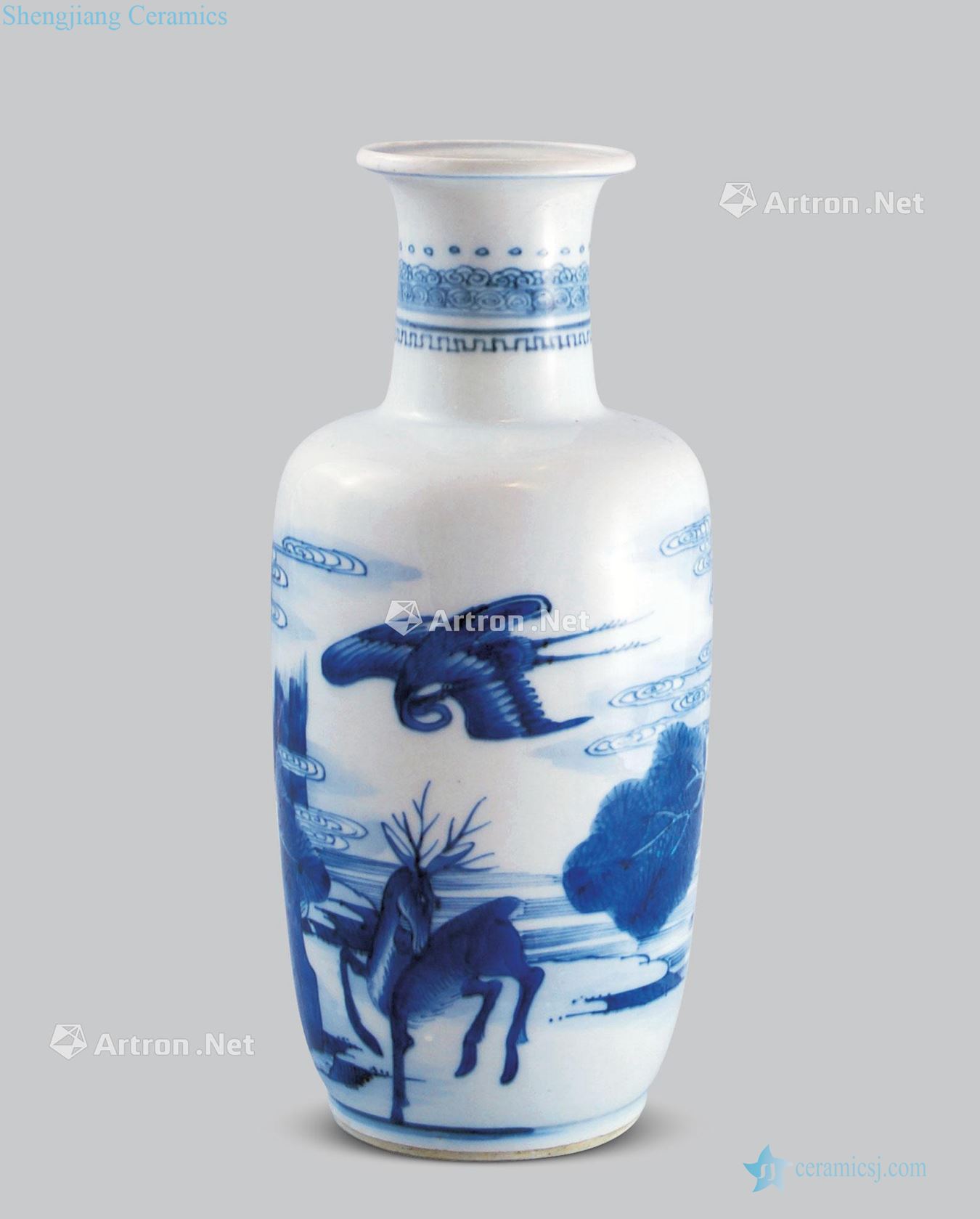 The qing emperor kangxi Blue and white LuHe with a wooden stick bottle spring