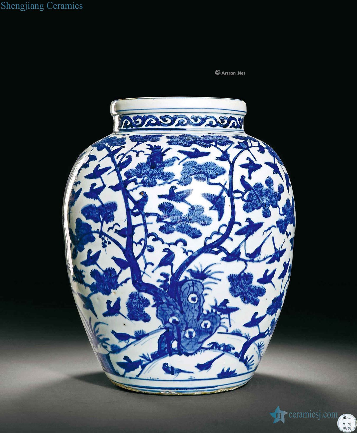Ming wanli Blue and white birds figure can of schools of thought contend