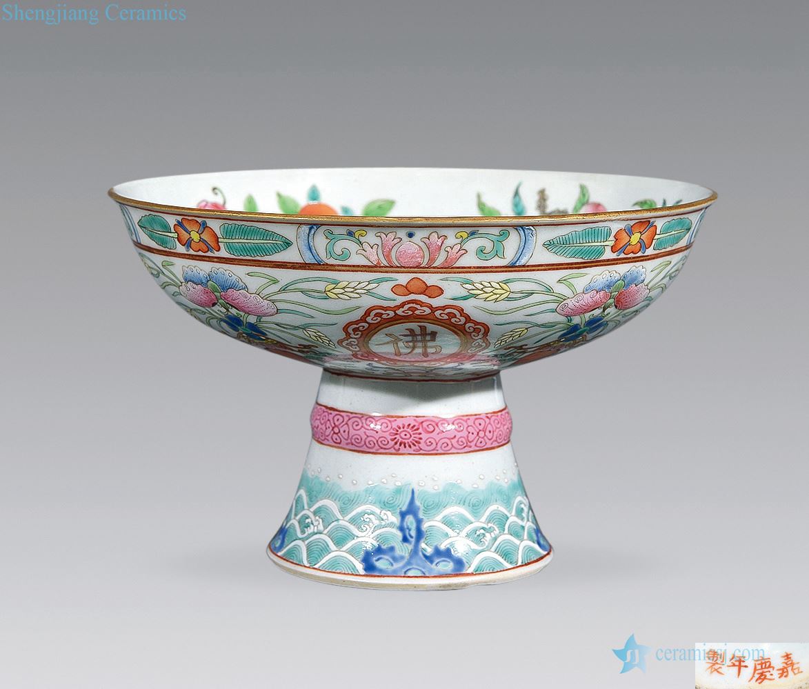 Qing jiaqing pastel sanduo footed for plate