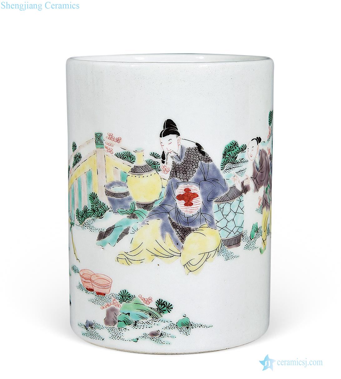 Qing guangxu Colorful characters pen container