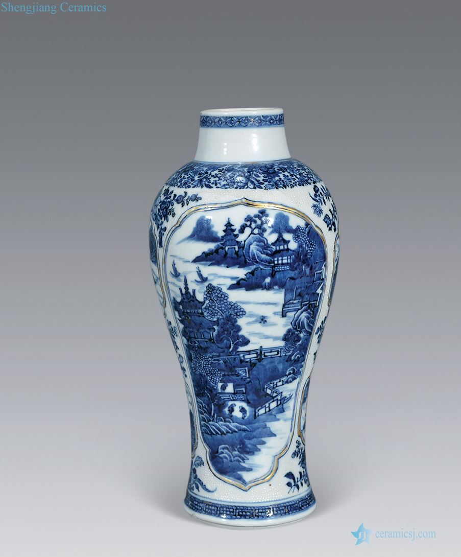 Blue and white paint a castle in the qing qianlong mountain water bottles