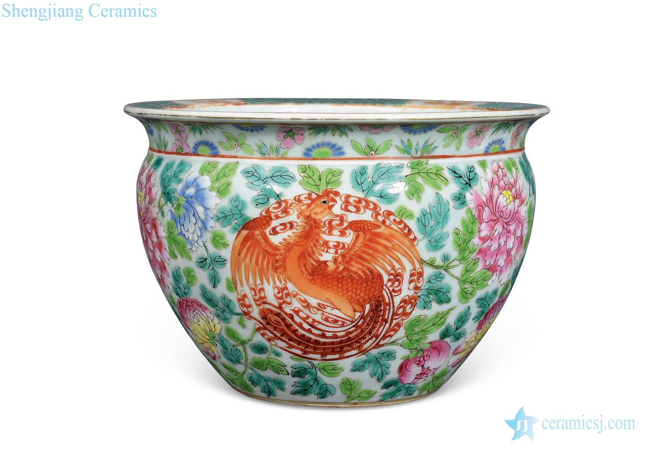 Mid qing pastel alum red phoenix design cylinder