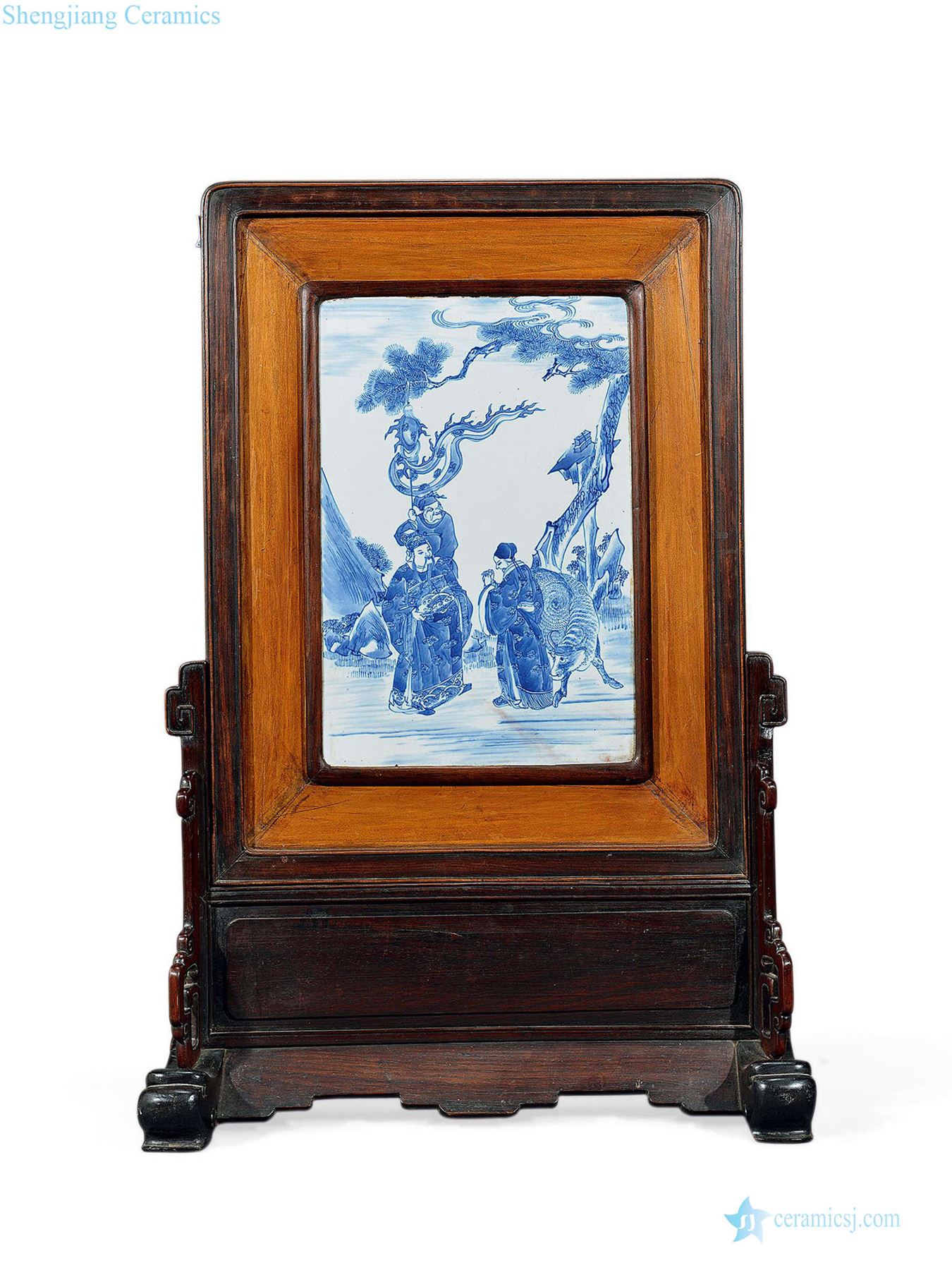 Qing dynasty blue and white porcelain plate characters a screen
