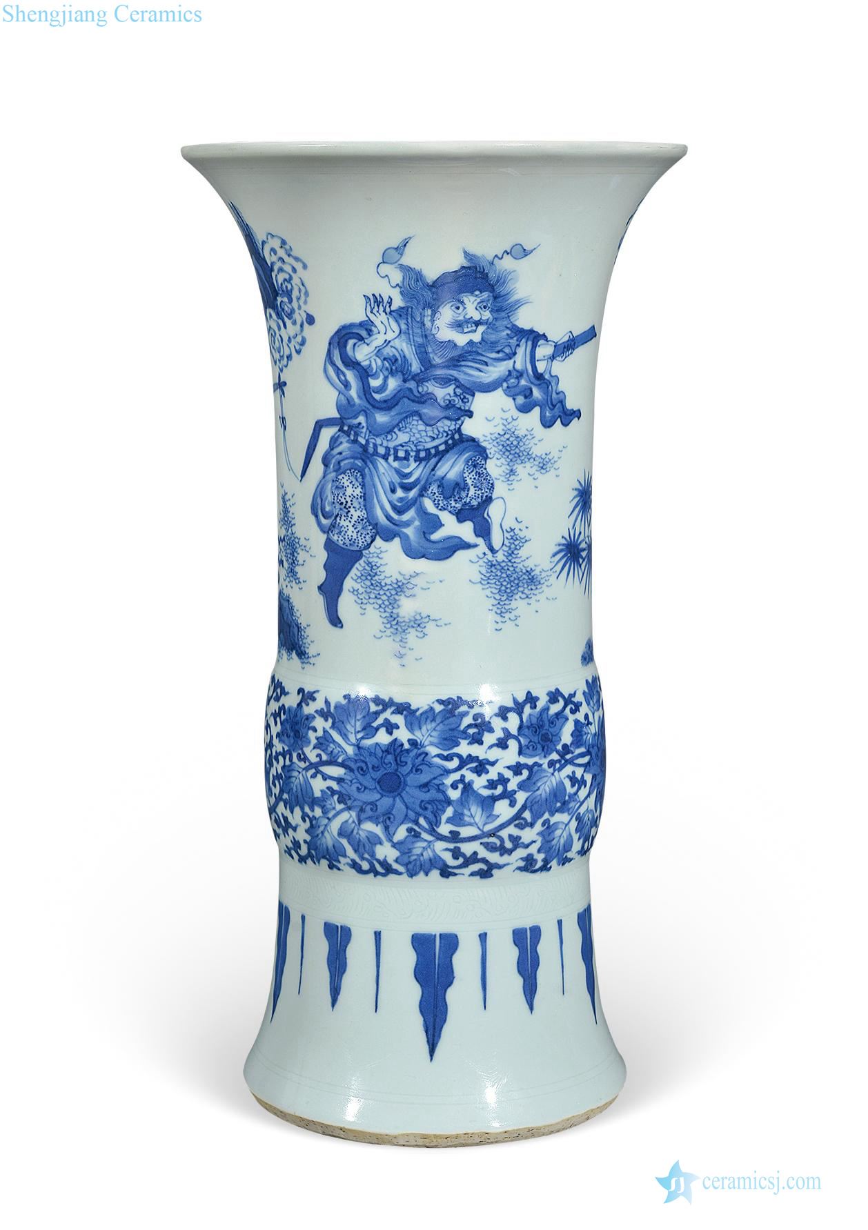 Ming chongzhen Blue and white doors of vase with flowers