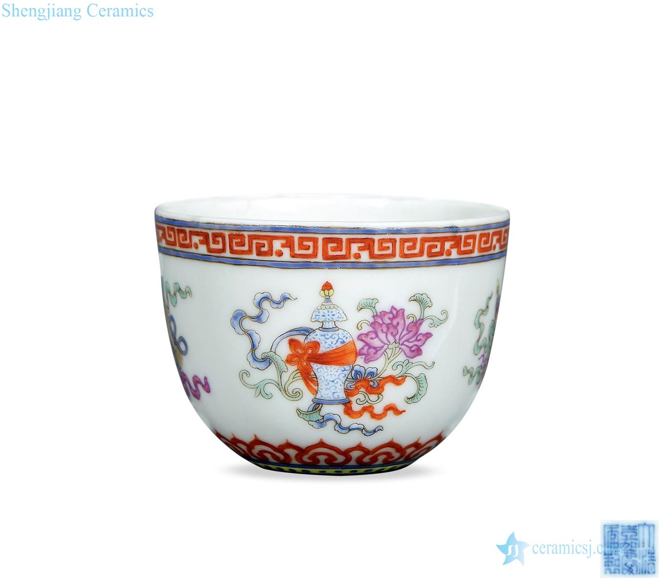 Qing jiaqing eight auspicious pastel lie the fa cup