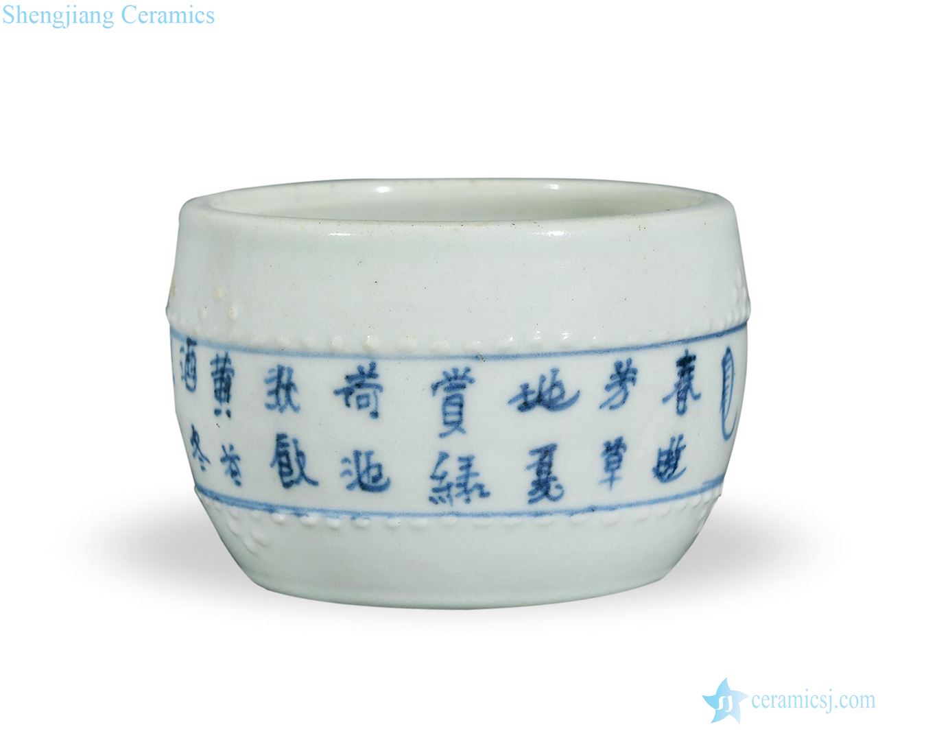 Mid qing Blue and white verse drum hammer tank