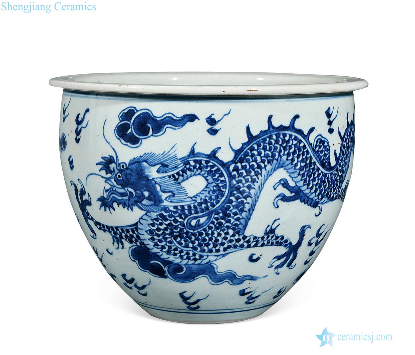 The qing emperor kangxi Blue and white dragon cylinder