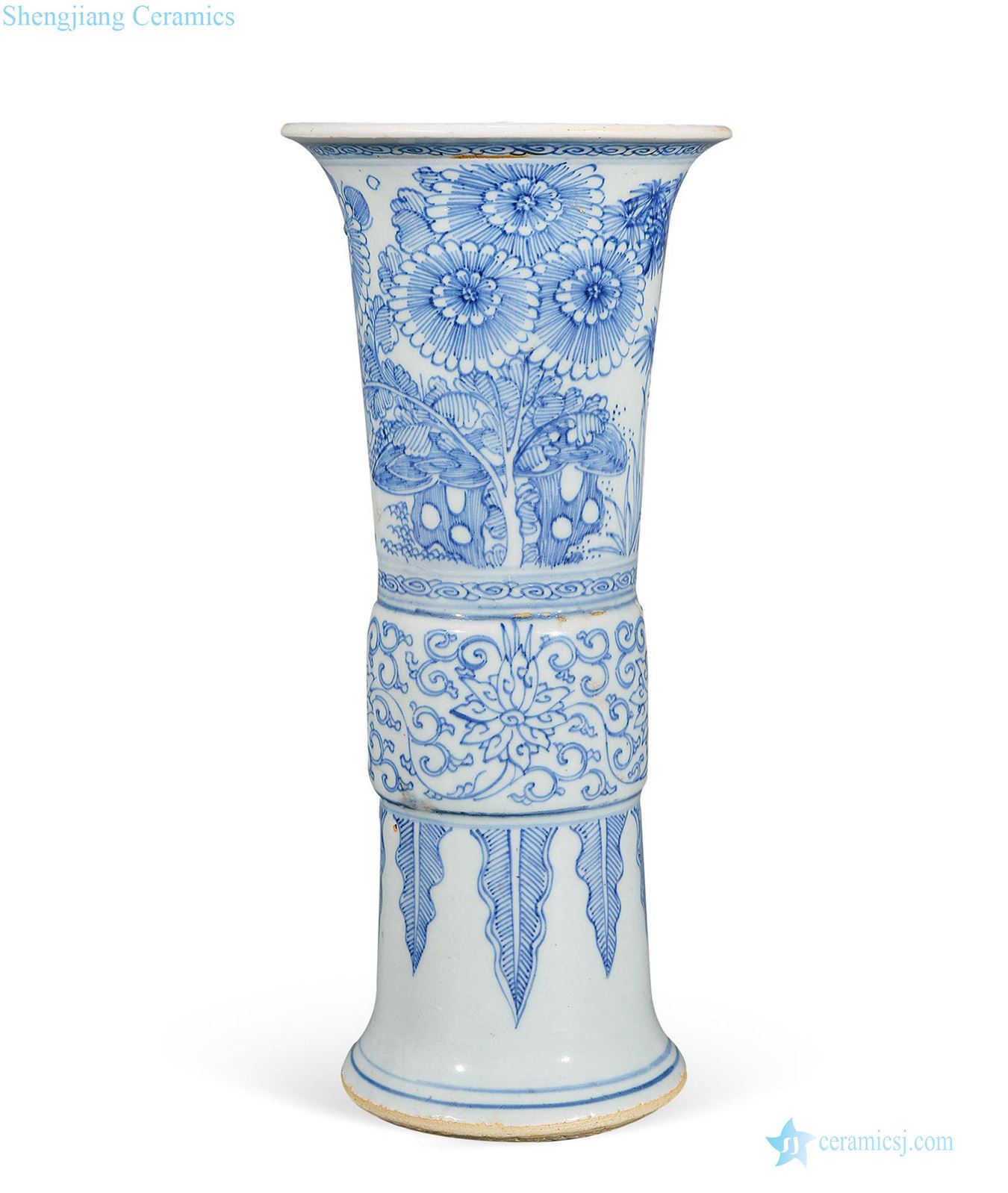 Qing shunzhi Blue and white flower vase with flowers