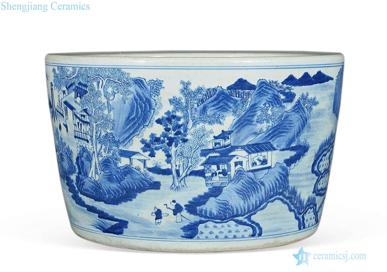 Qing daoguang Blue and white landscape cylinder