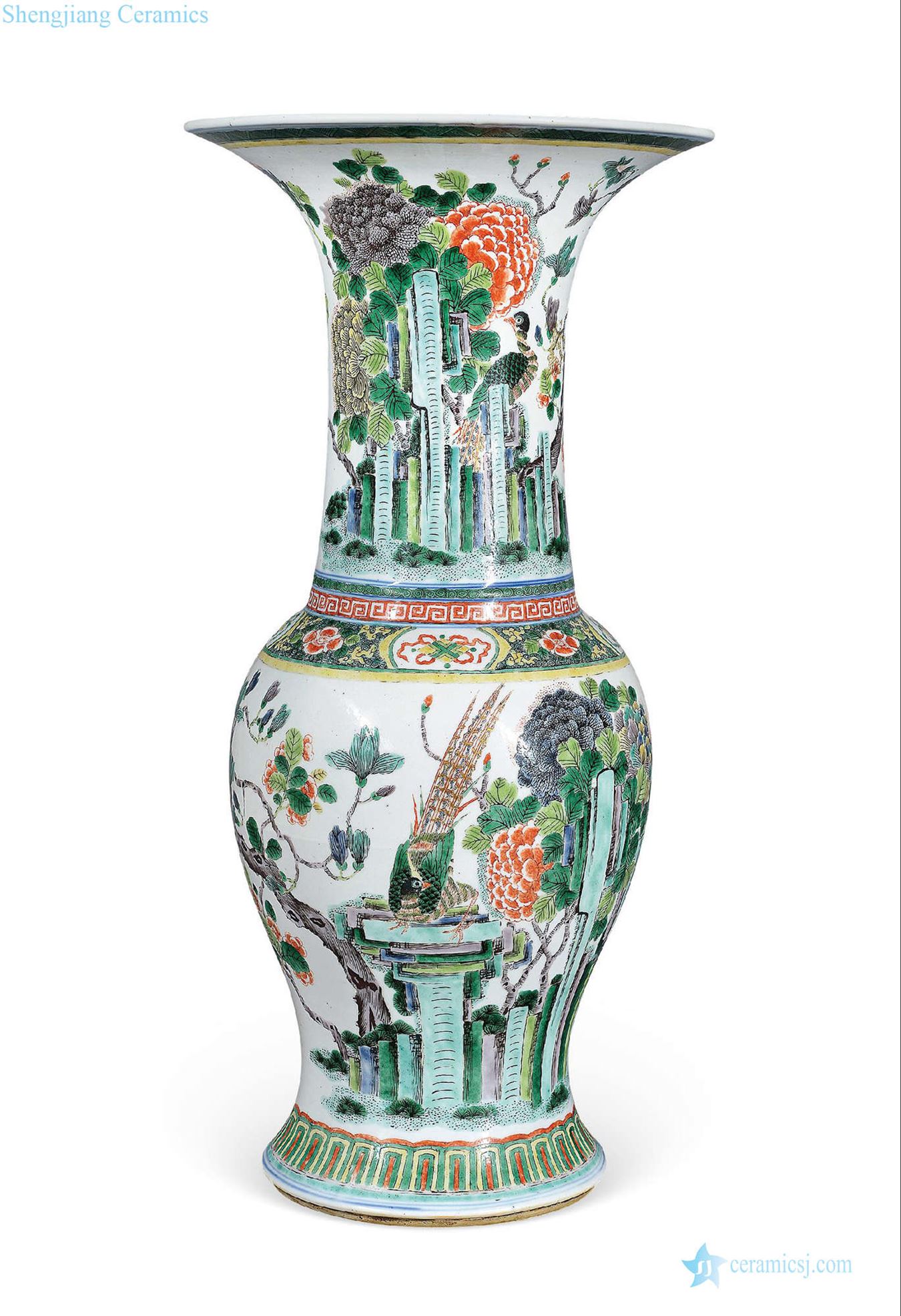 The qing emperor kangxi Colorful flower flower vase with golden pheasant