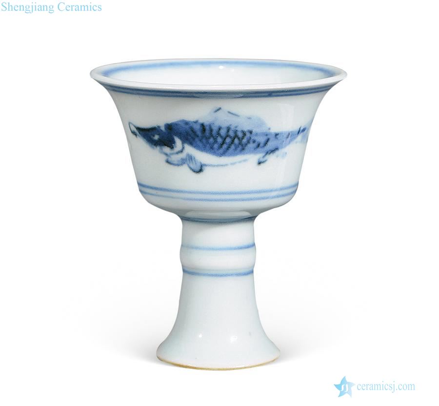 Ming Blue and white fish grain cup