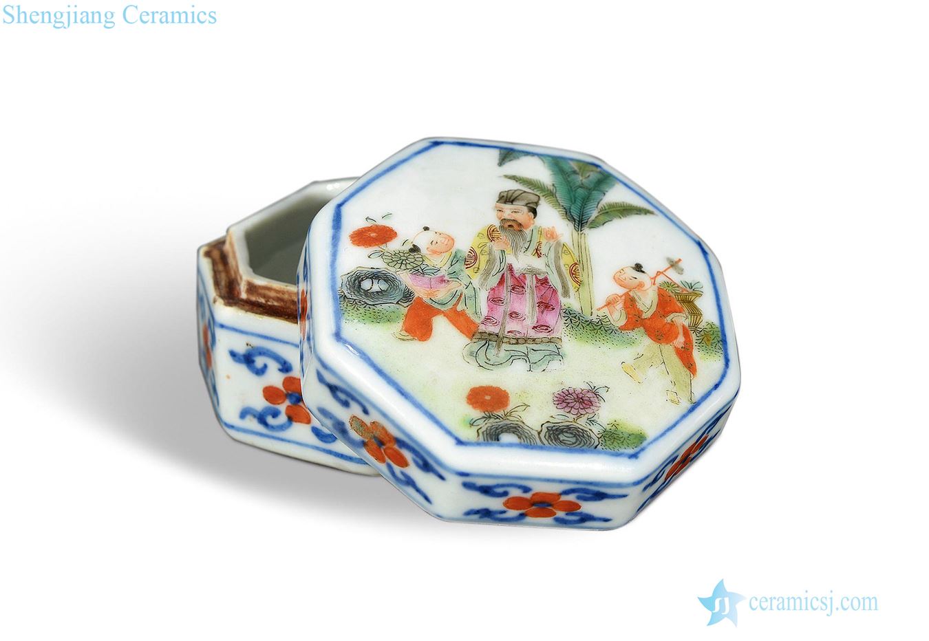 Qing porcelain enamel figure eight side cover box