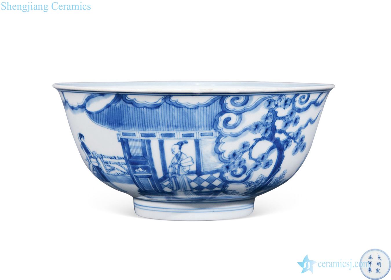 Qing yongzheng blue courtyard ladies big bowl