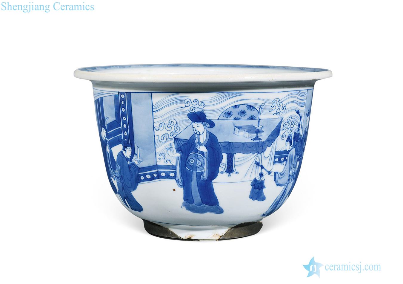The qing emperor kangxi stories of blue and white flower pot