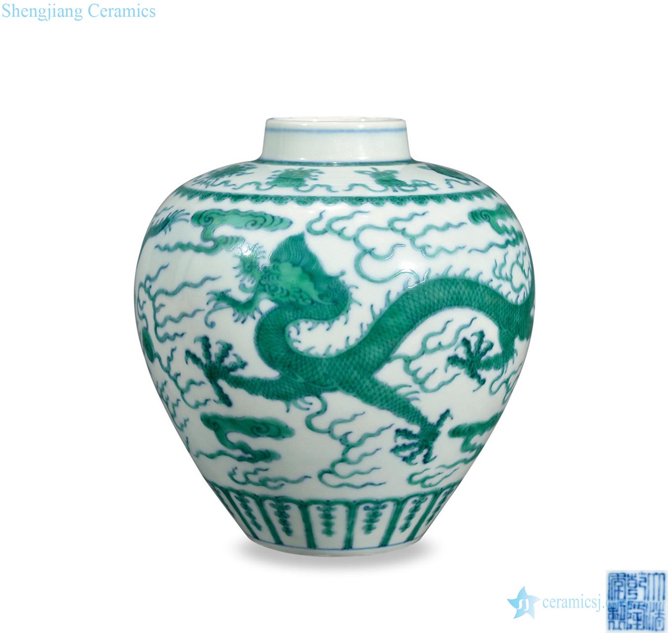 Qing qianlong bucket color green dragon tank