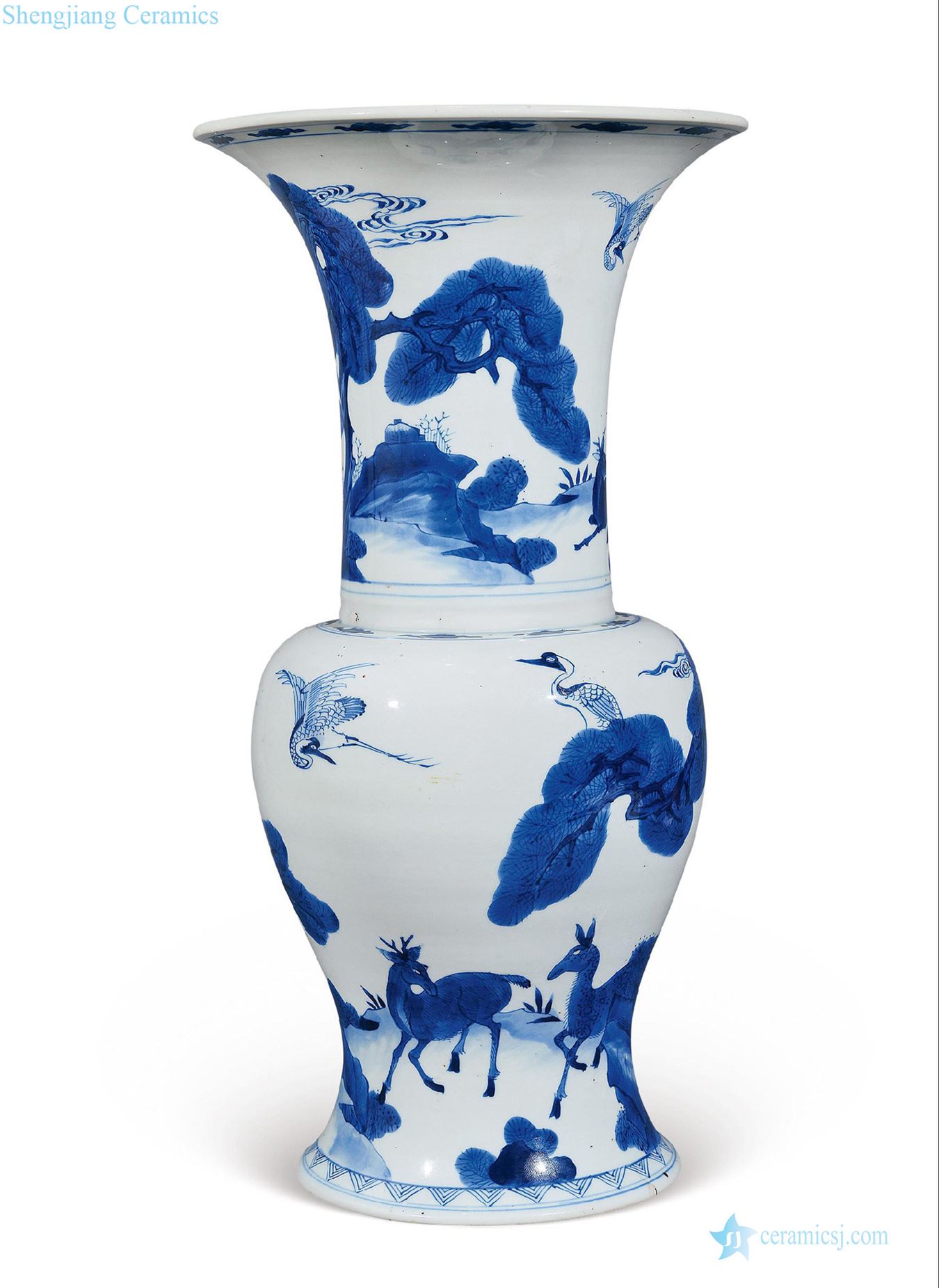 The qing emperor kangxi Blue and white LuHe with spring flower vase with