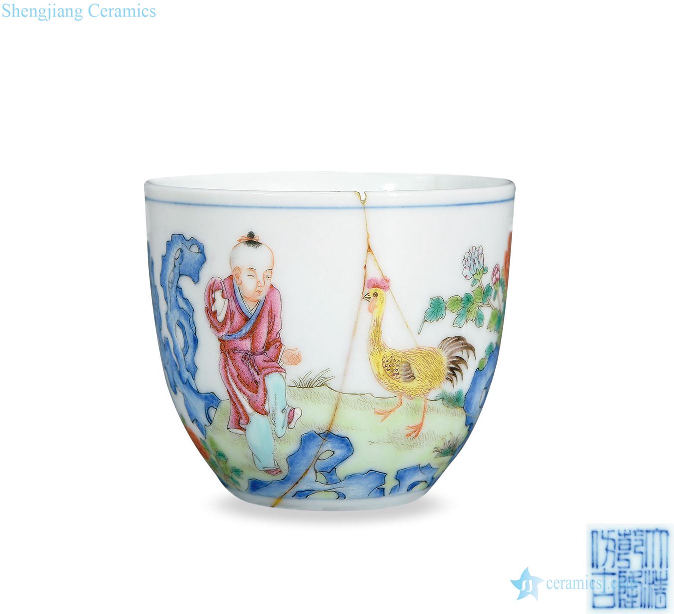 Qing qianlong pastel cylinder cup chicken