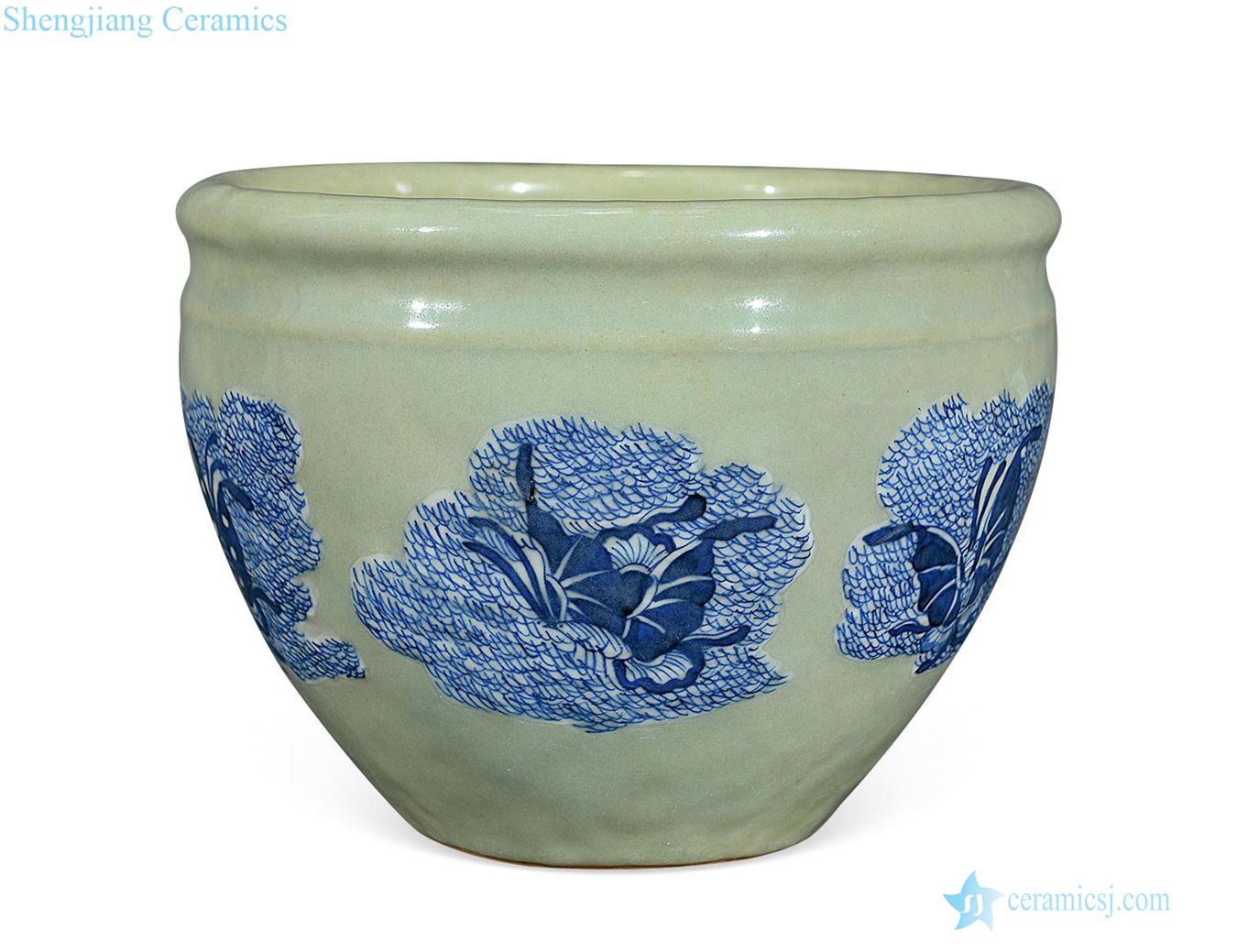 Mid qing Pea green blue butterfly print cylinder