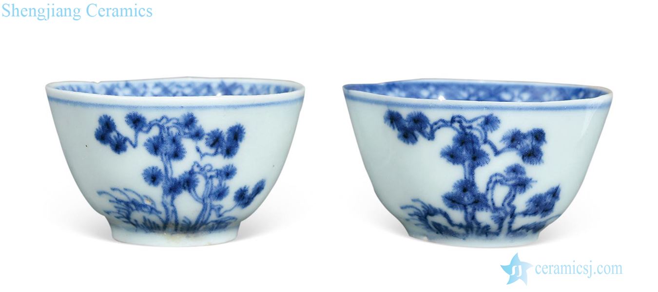 Qing yongzheng Blue and white pine lines cup (a)