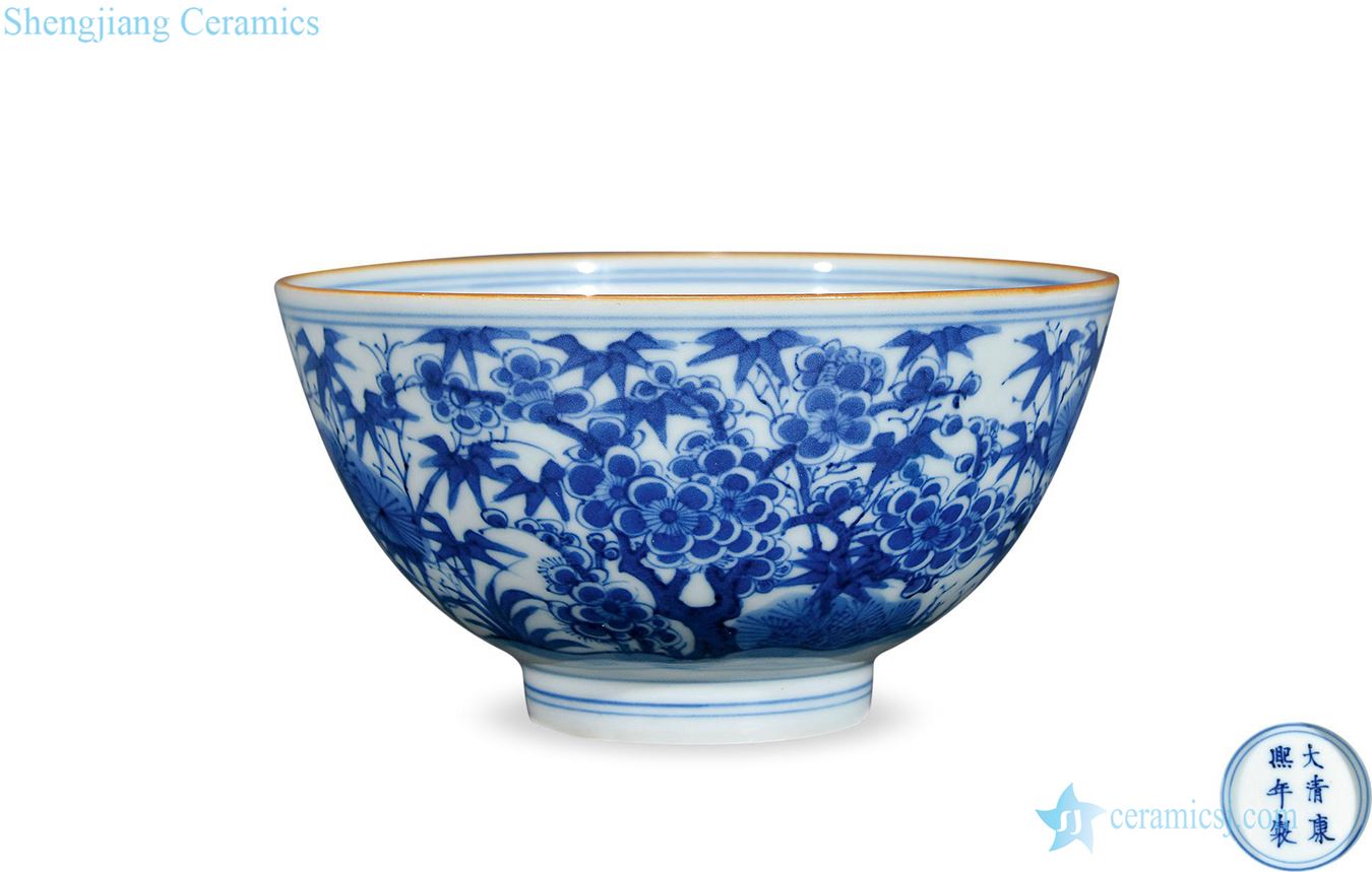 The qing emperor kangxi Blue and white shochiku mei bowl