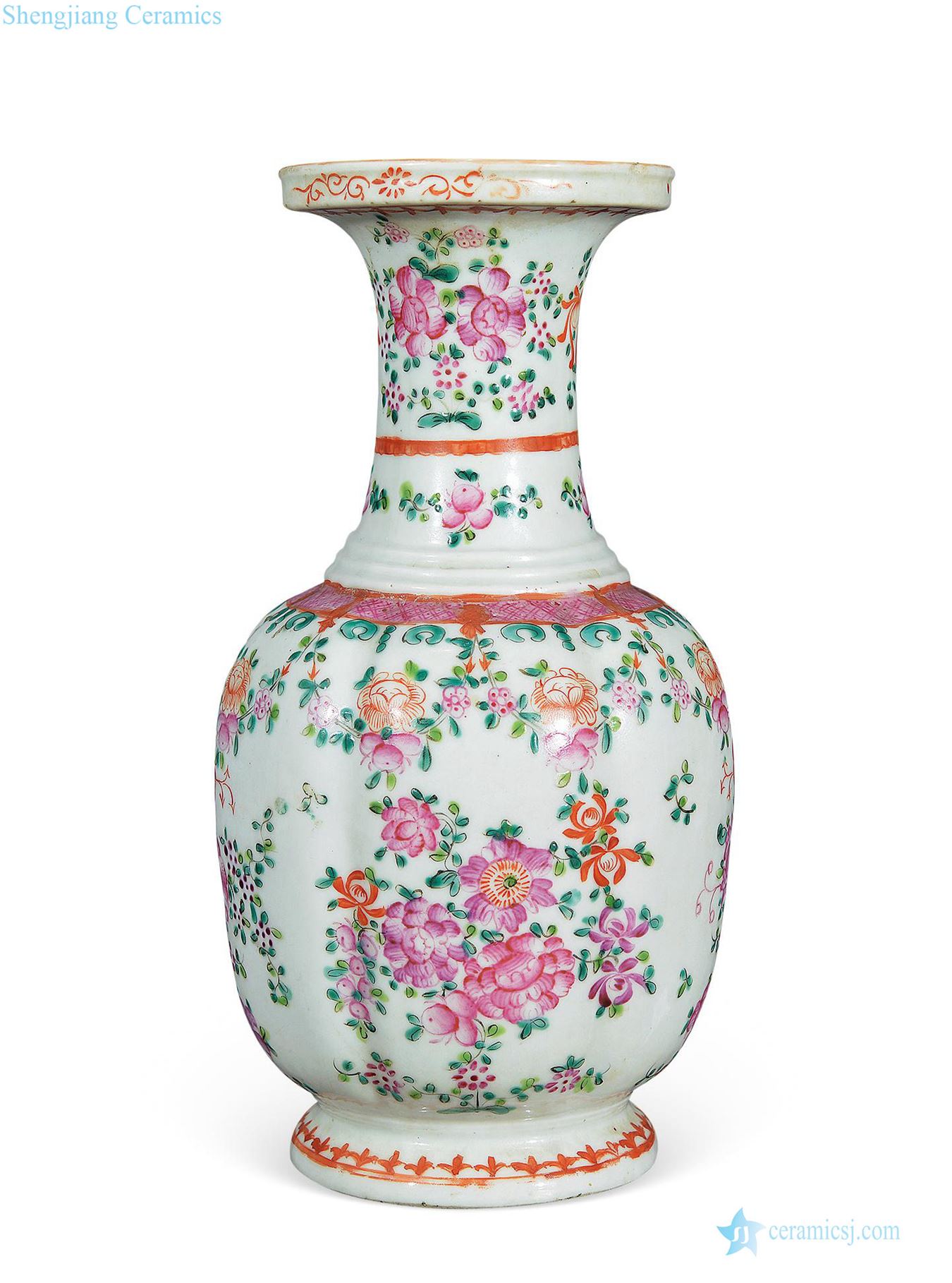 Qing qianlong pastel flowers melon leng bottles