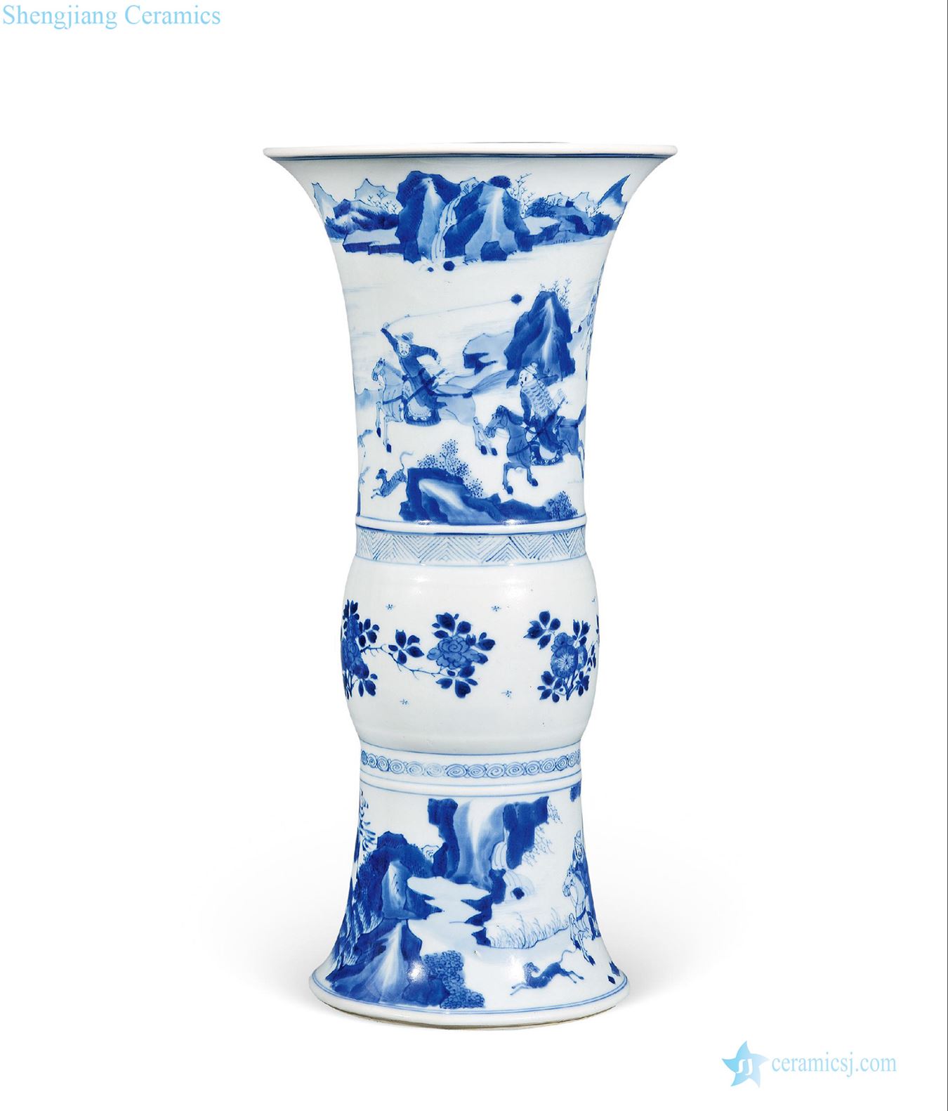 The qing emperor kangxi porcelain figure big flower vase with hunting