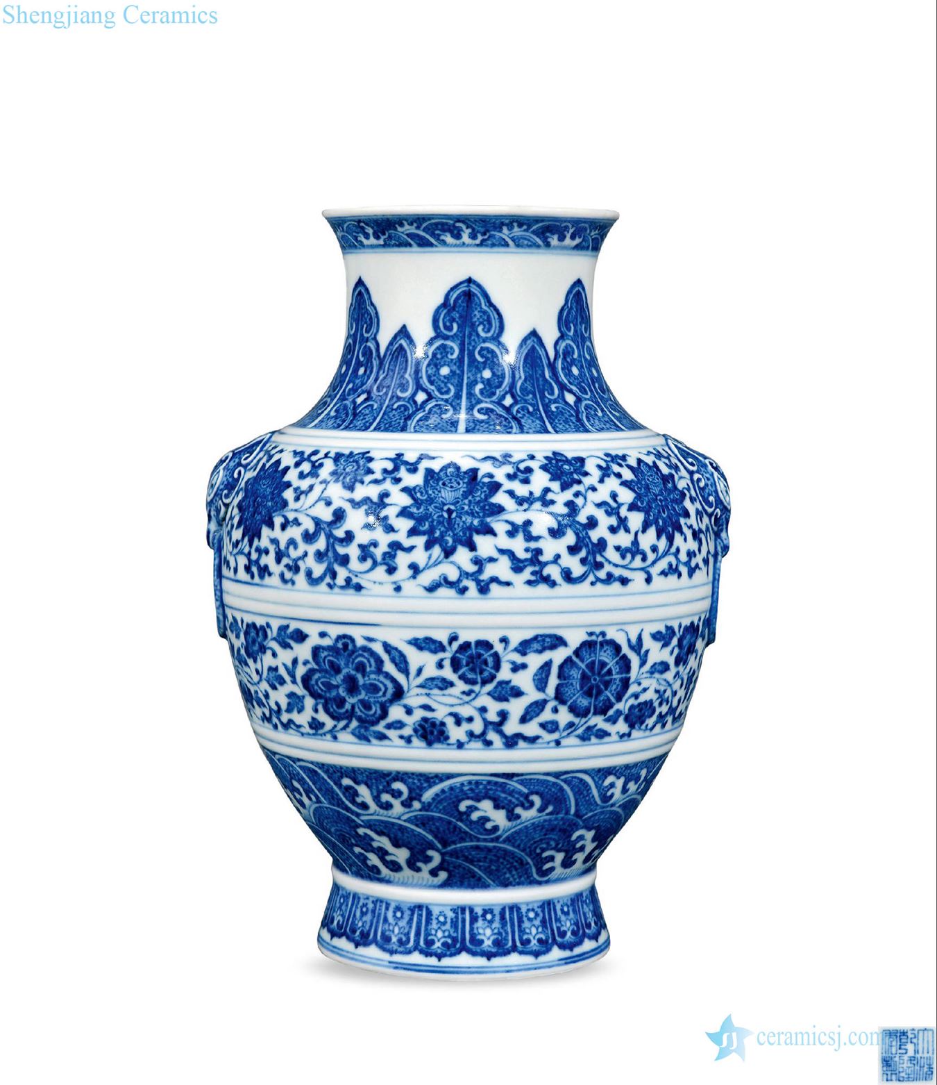 Qing qianlong Blue and white lotus flower grain and auxiliary first to any