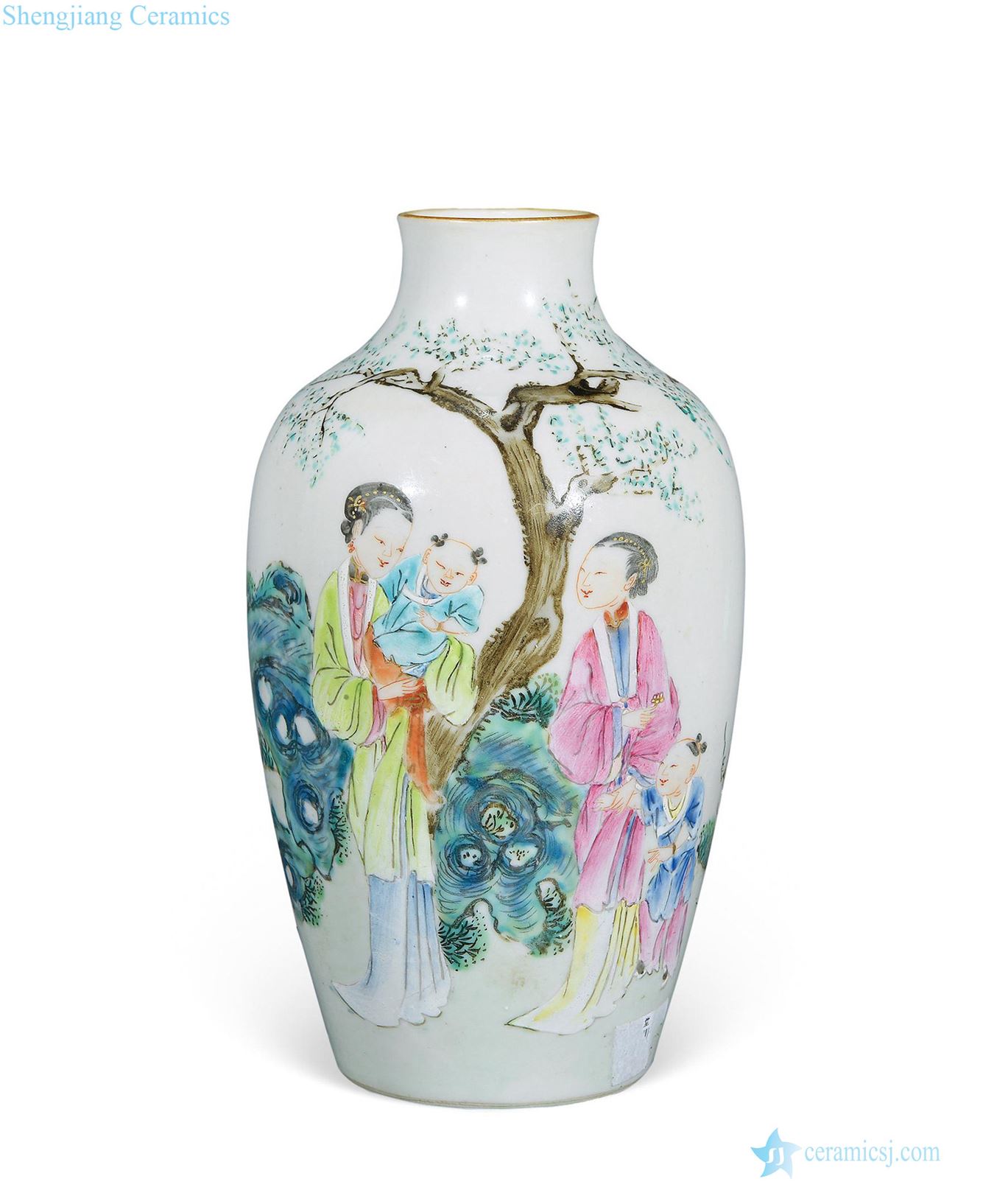 Qing qianlong pastel baby play traditional Chinese bottle